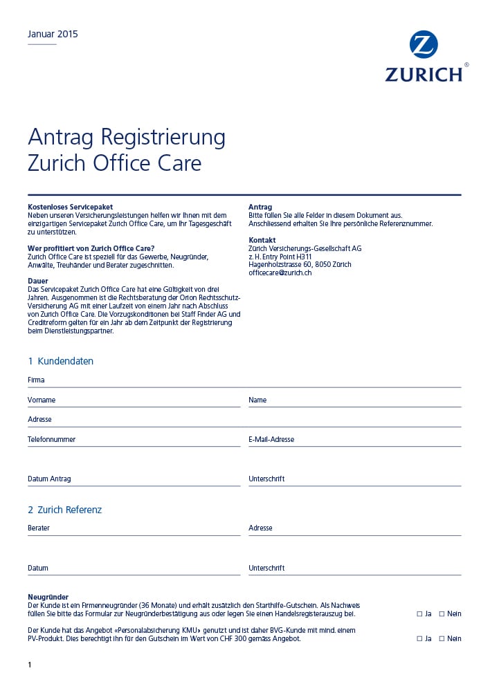 Grafikdesign und Layout für Produktelancierung bei der Zürich Versicherungs-Gesellschaft AG