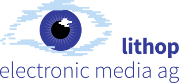 Logodesign der Lithop Electronic Media AG, ebenfalls als Bildzeichen sehr einprägsam umgesetzt.