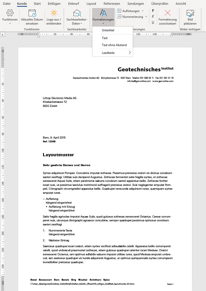 Word 2010 Vorlagen erstellen, neue Firmenschrift und Redesign der aktuellen Briefschaften, Berichte