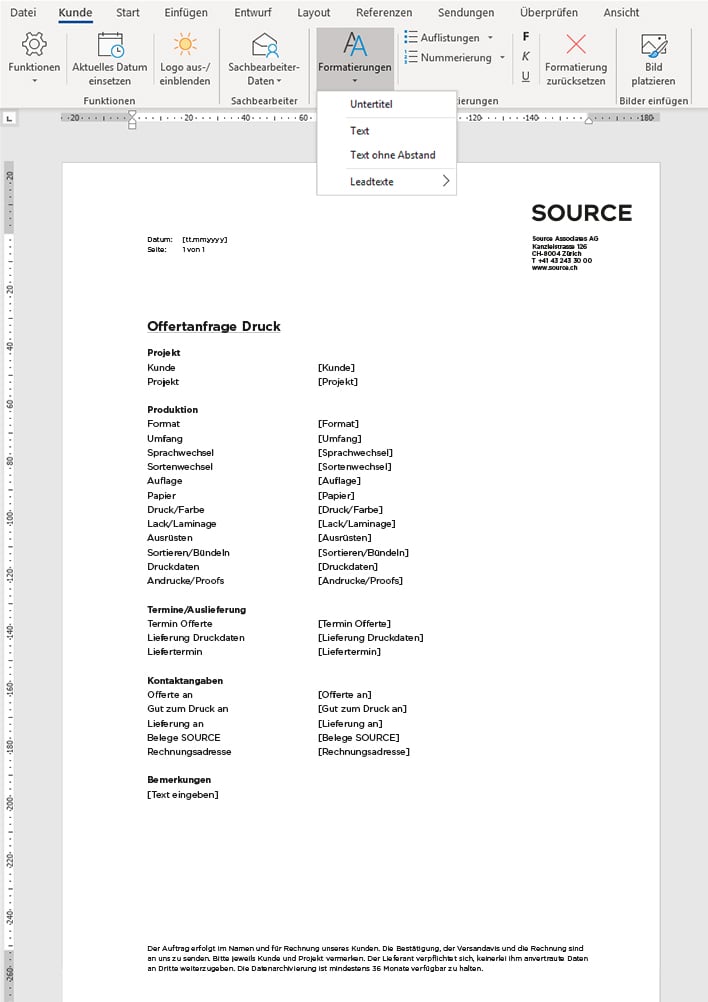 Word Vorlagen für Mac OS X, Office 2011. Diverse spezielle Funktionen und Einhaltung der CI-Vorgaben
